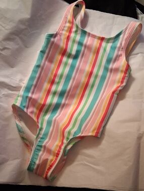 NWOT! Cat & Jack Pastel Rainbow Striped Baby Swimsuit